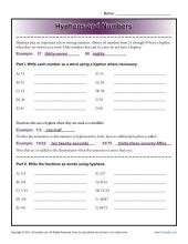 Hyphens and Numbers - Reading Worksheets, Spelling, Grammar, Comprehension, Lesson Plans