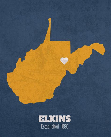 Elkins West Virginia City Map Founded 1890 University of West Virginia ...