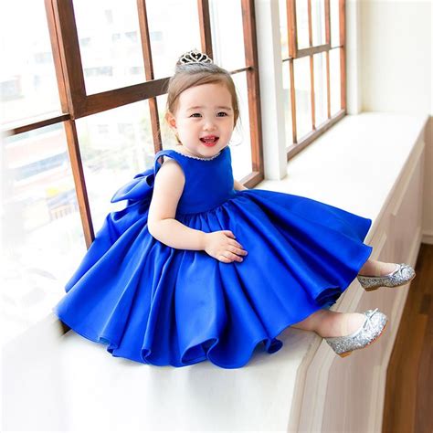 Flower Girl Dresses Blue Satin Couture Flower Girl Dress Elegant Summer Weddings With Bow Baby ...