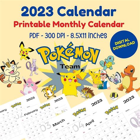 2023 Printable Monthly Calendar Pokemon PDF Format Pokemon - Etsy