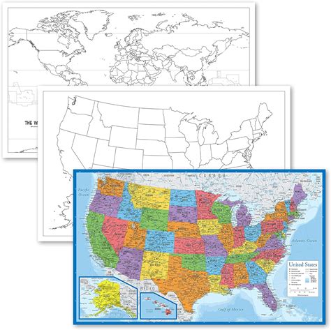 Amazon.com: 3 Pack - USA & World Map Blank Outline Posters + USA Map ...