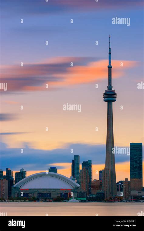 Toronto CN Tower at sunset with a long exposure, taken from the Toronto ...