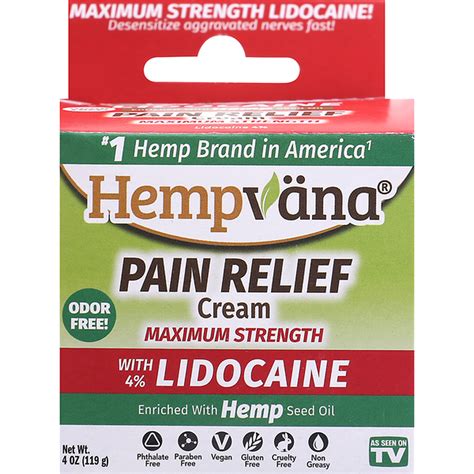 Hempvana Pain Relief Cream with 4% Lidocaine, Maximum Strength (4 oz ...