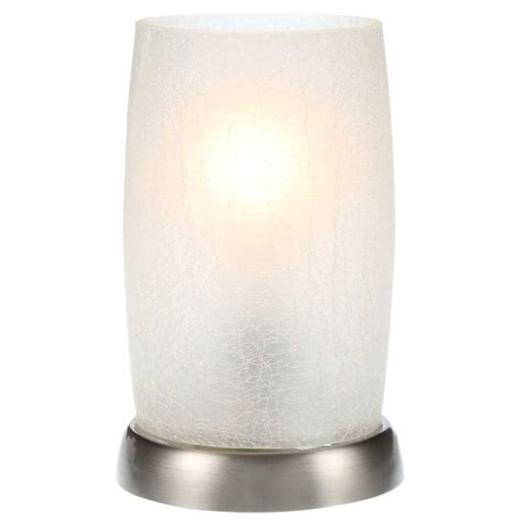 Hampton Bay 8.5 in. Brushed Nickel Accent Lamp with Frosted Crackled ...