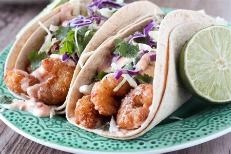 Crispy Shrimp Tacos with Sweet Chili Sauce + Cilantro Lime Slaw