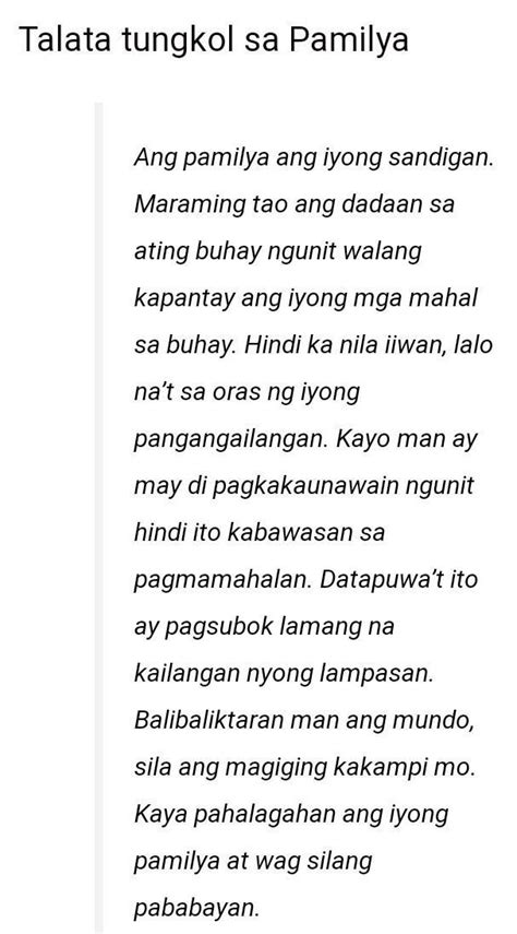 sumulat ng isang talata (15 sentence) tungkol sa iyong pamilya,gumamit ...