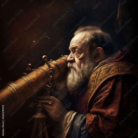 Retro fantasy: Galileo Galilei near his telescope looking pensive to ...