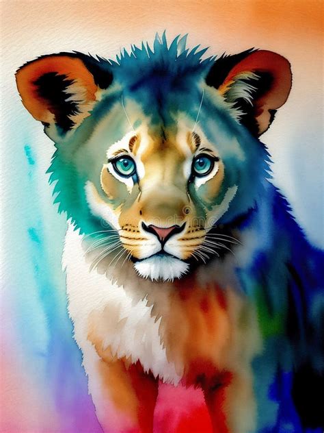 Watercolor Drawing of a Little Lion.Digital Creative Designer Art Stock Illustration ...