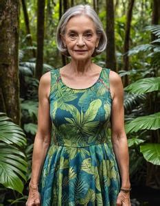 Free. Female Tourist Age 68 Years Senior Posing At Amazon Rainforest. Face Swap AI ID:1937148