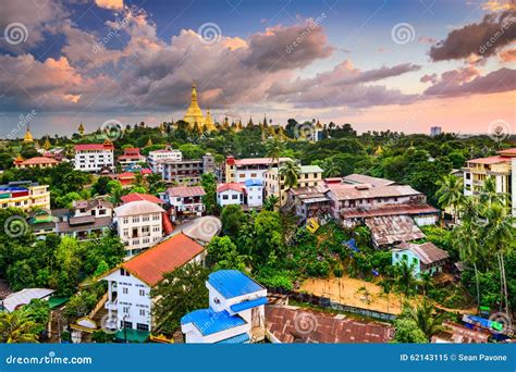 Yangon Skyline stock image. Image of hill, golden, history - 62143115