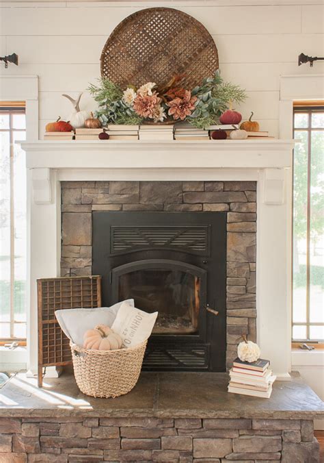 Upcycled Fall Mantel Decor with Flowers, Books, and Pumpkins - Twelve ...