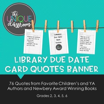 Library Due Date Card Quotes Banner by The Unique Classroom | TpT