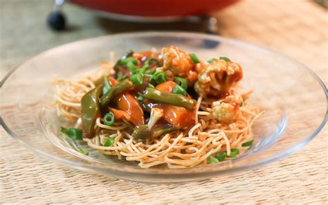 American Chop Suey Recipe - Crispy Noodles Topped With Sweet and Sour Vegetables by Archana's ...