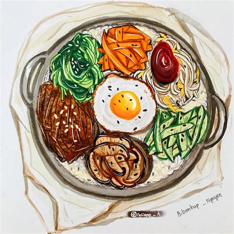 Bibimbap | Japanese food illustration, Food drawing, Food concept