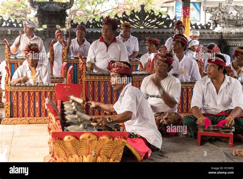 traditional gamelan ensemble during a temple ceremony in Lovina Bali ...