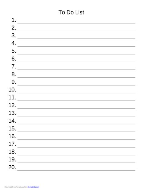 Printable Blank Numbered List 1-100