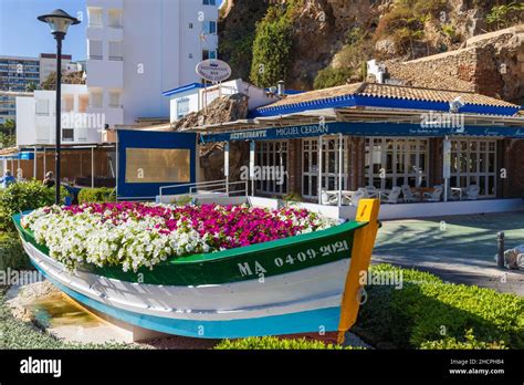 Seafront restaurant at Bajondillo Beach, Torremolinos, Spain Stock ...