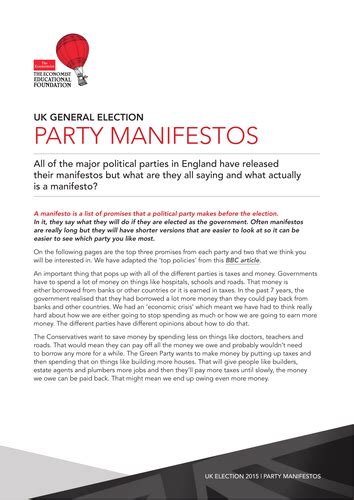 What is a Political Party Manifesto by MrsHutchison - Teaching Resources - TES