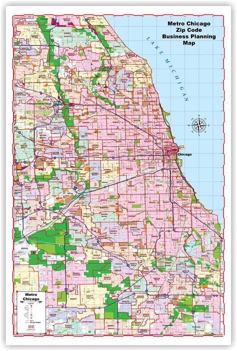 ProGeo City Maps - Metro Chicago with ZIP CODES Large 48" X 72 LAMINAT – ProGeo Maps & Guides