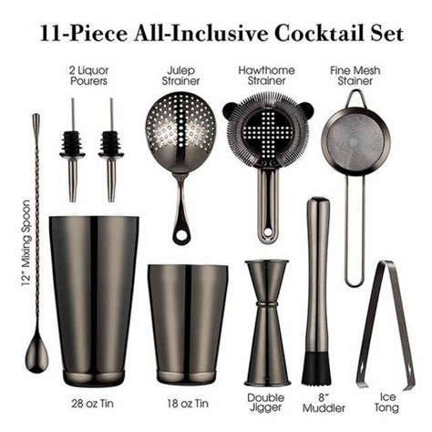 Jual Essential Bar Set Bartender Tools Set Professional Black - Kab ...