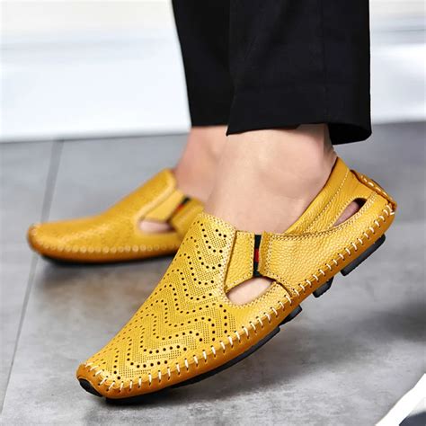 Men Fashion Leather Sandals Plus Size 45 46 47 Casual Slip on Summer ...