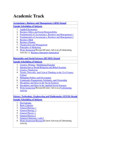 (DOC) Academic Track Accountancy, Business and Management (ABM) Strand Sample Scheduling of ...