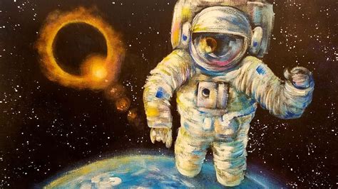 Astronaut Eclipse Outer Space Acrylic Painting Tutorial LIVE - YouTube