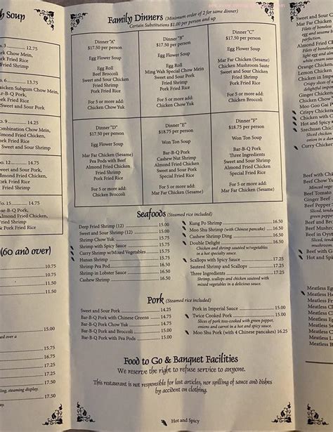 Menu at Ming Wah Restaurant, Spokane