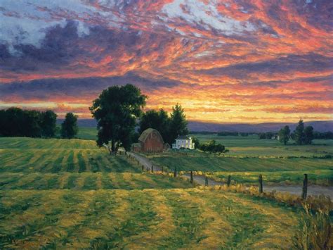 Farm Sunset Canvas Art in 2021 | Farm scene painting, Farm paintings, Landscape background