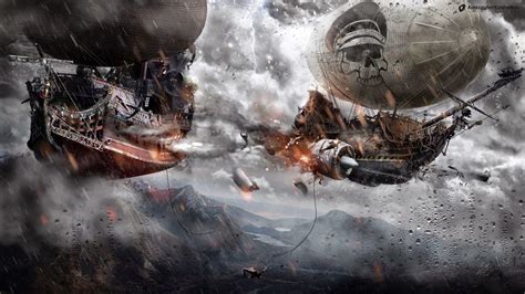 Battle of airship wallpaper, digital art, fantasy art, steampunk, airships HD wallpaper ...