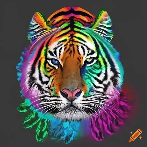 Rainbow tiger on black background on Craiyon