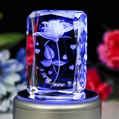 Beautiful 3d Laser Crystal Rose Cube With Led Light,Crystal Souvenir ...