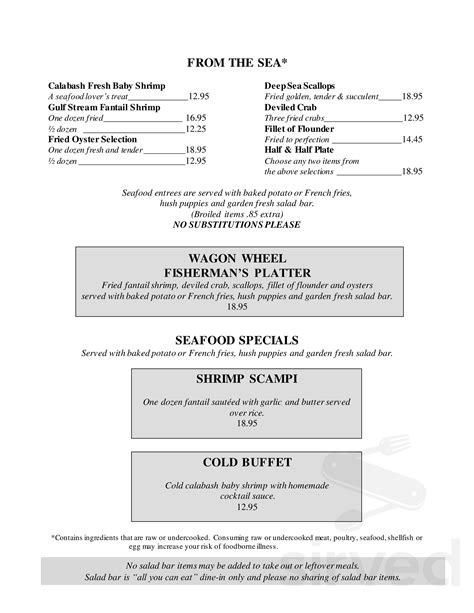 Wagon Wheel Restaurant menu in Fort Lawn, South Carolina