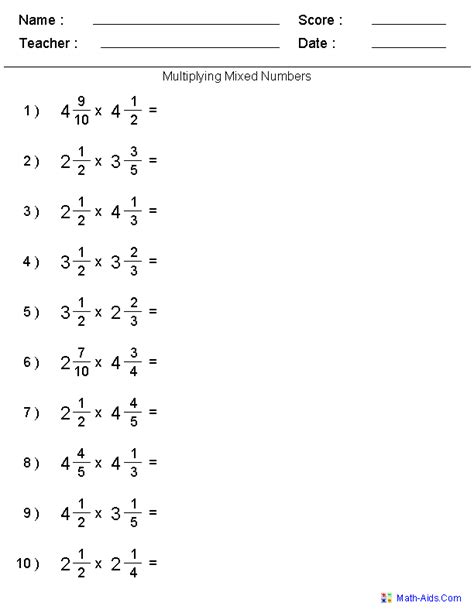 Multiplying Whole Numbers And Mixed Numbers Worksheet - Printable Word Searches