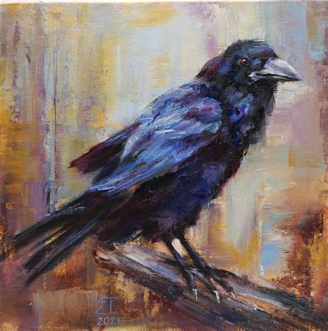 Raven. Original oil painting on canvas 20x20 cm. Handpainted | Etsy