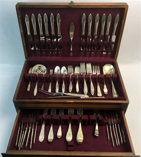 Lot - Vintage WM A. Rogers Heirloom Silverware Set and Other Makers w/ Wood Case