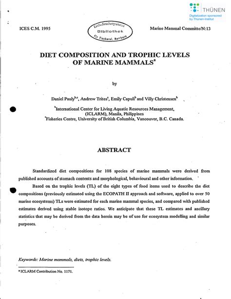DIET COMPOSITION AND TROPHIC LEVELS OF MARINE MAMMALS