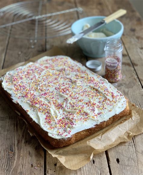 Retro School Dinner Iced Tray Bake Cake - Lavender and Lovage