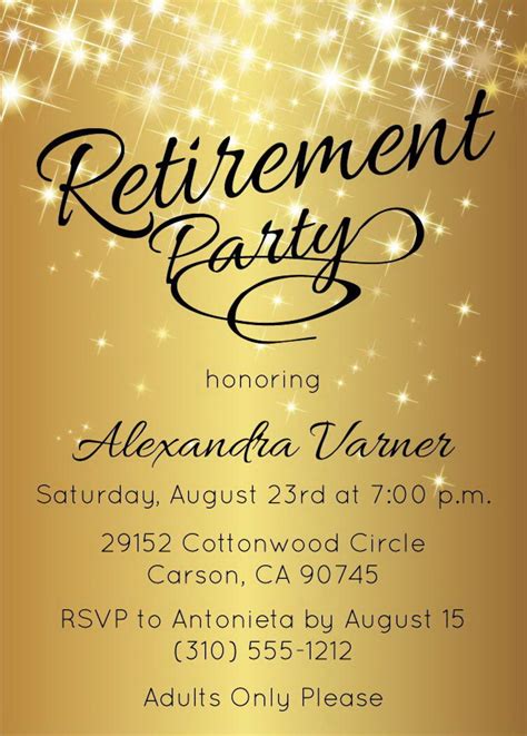 Gold Retirement Invitation Gold Retirement Party Invitation - Etsy