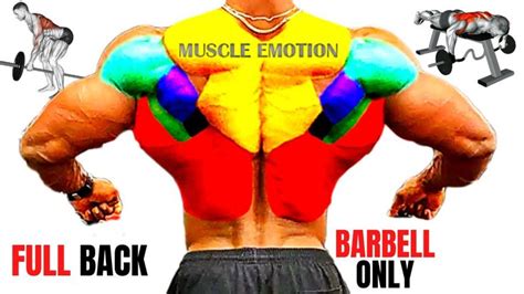 the back of a man's body with muscles labeled muscle emotion and full back barbell only