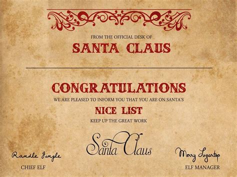 Nice List Certificate-Stamped by Santa | Santa's nice list, Nice list certificate, Santa letter