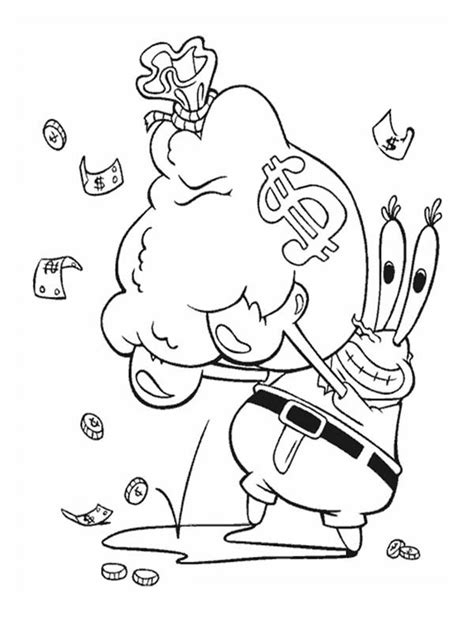 Mr Krabs With A Bag Full Of Money In Krusty Krab Coloring Page : Color ...