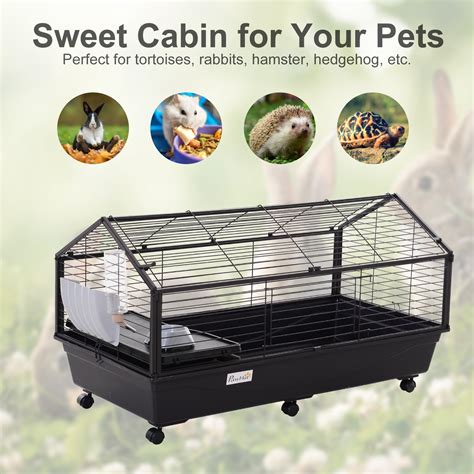 PawHut Rolling Metal Rabbit Small Animal Hutch Cage w/ Main House and Run | eBay