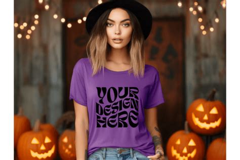 Halloween Purple T-shirt Mockup Model Graphic by LadyAndBuns · Creative Fabrica