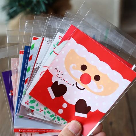 Merry Christmas Cookie Bags Self Adhesive Seal Plastic Cookies Bags for Christmas Gifts Wedding ...