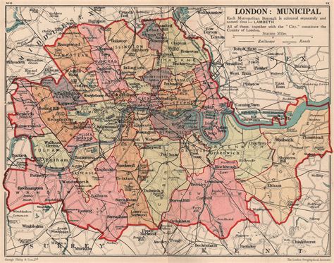 LONDON BOROUGHS. County of London. Municipalities 1932 old vintage map ...