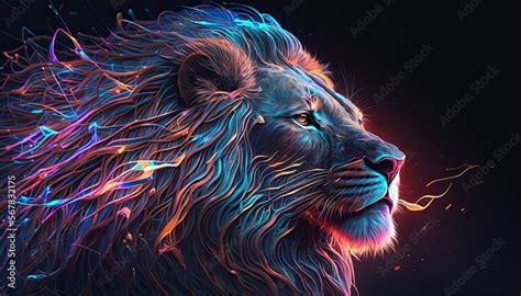 Abstract neon light Lion, artwork design, digital art, wallpaper ...