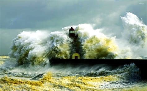 Waves crashing in the lighthouse wallpaper - Photography wallpapers ...