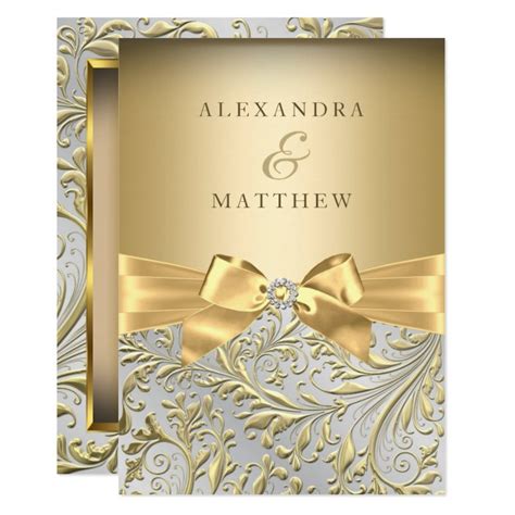 Elegant Gold Bow Golden Leaf Wedding Invitation | Zazzle.com