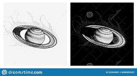 Saturn Planet in Dotwork Style Black and White Illustration Stock Vector - Illustration of print ...